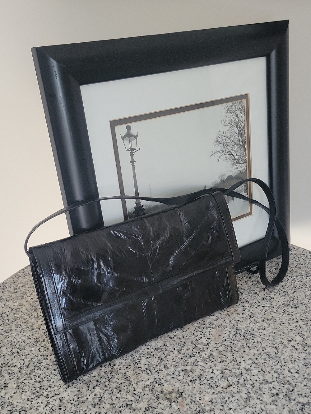 Vintage 50's-80's Eel Skin Black Women's Crossbody Shoulder Bag Removeable Strap